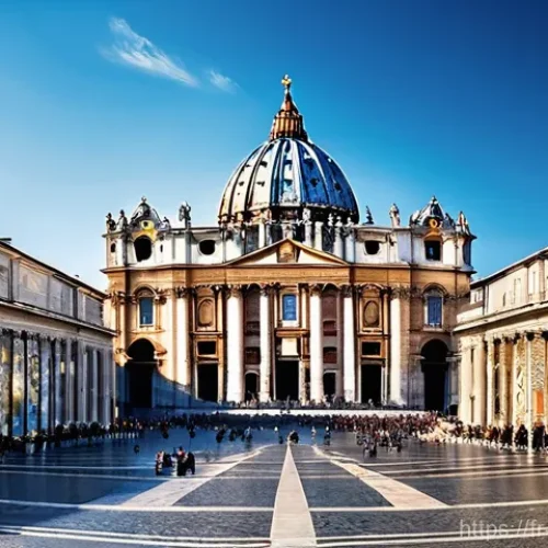 Home 20 성 베드로 대성당의 건축사 - **Prompt: A majestic panoramic view of St. Peter's Square and Basilica at golden hour.** The ellipti...